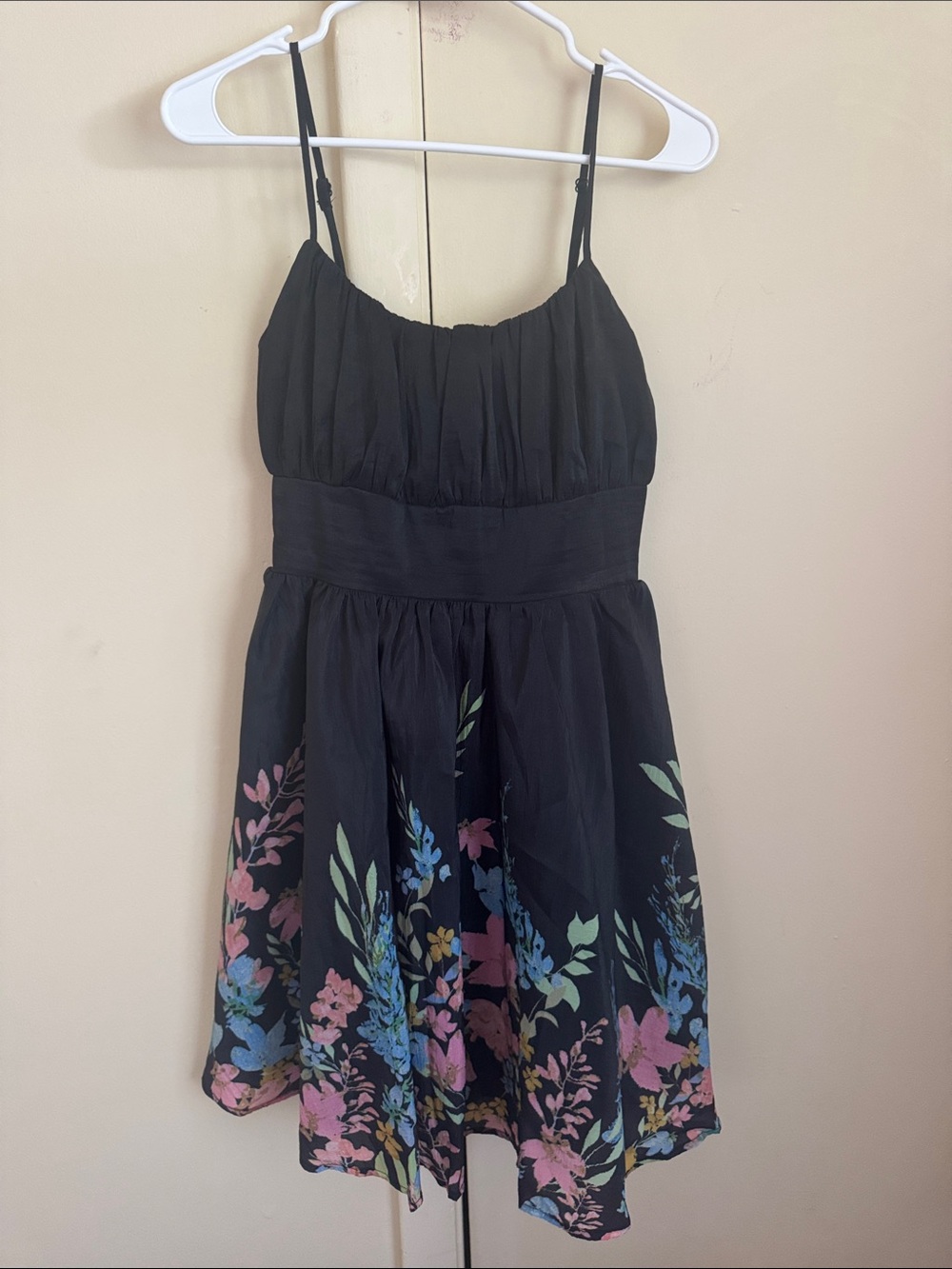 Flying Tomato Black Floral Spaghetti-Strap Mini Dress